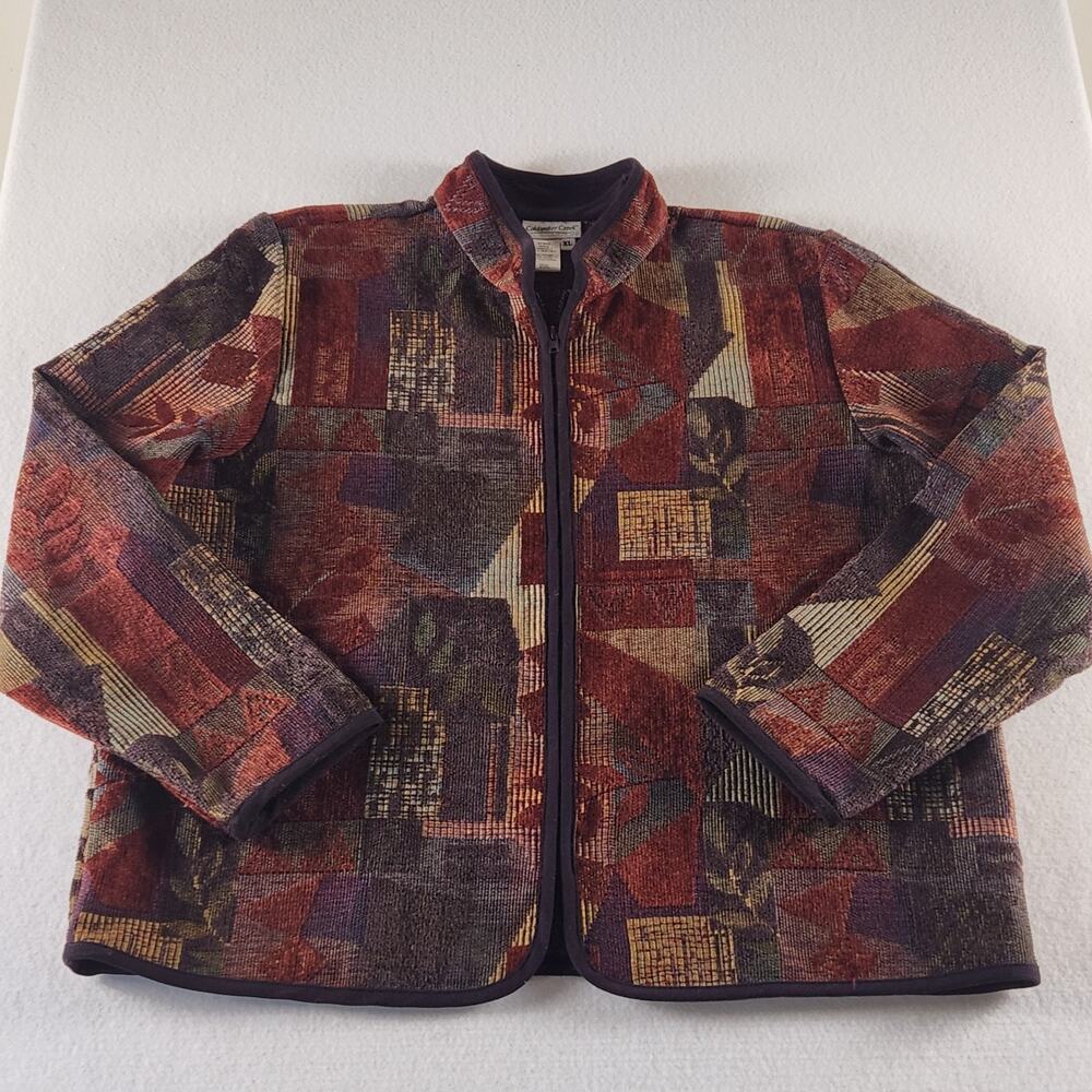 Vintage Coldwater Creek Womens XL Tapestry Jacket Zip Geometric Artsy Boho